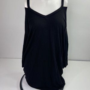 Michael Stars Top Black Cold Shoulder Size S Long Sleeve Longer Length